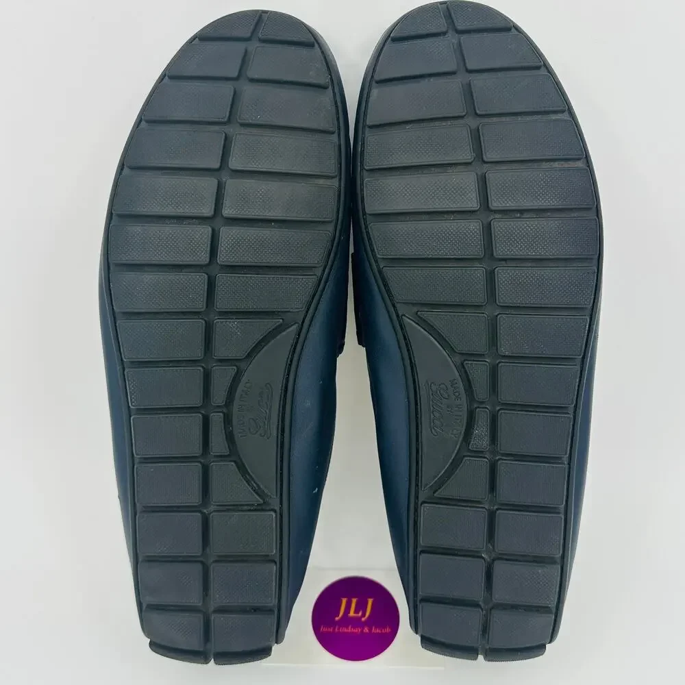 Gucci Men's Microguccissima Navy Blue Leather Slip On Driver Loafers Size 9
